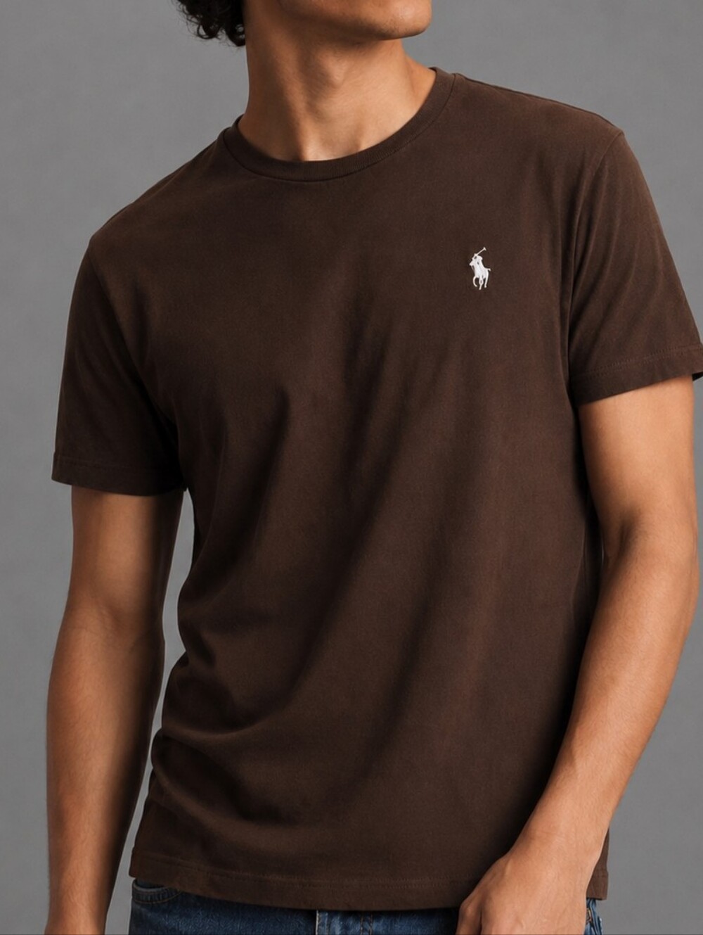 Polo Ralph Lauren Brown Custom Slim Fit Logo T Shirt Mens Size Large